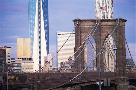 simsearch:614-06719329,k - Brooklyn Bridge and city skyline Stock Photo - Premium Royalty-Free, Code: 614-06719485