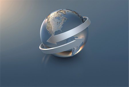 Illustration of arrows and silver globe Stock Photo - Premium Royalty-Free, Code: 614-06719512