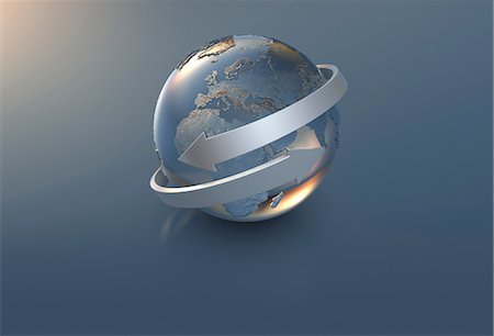 Illustration of arrows and silver globe Stock Photo - Premium Royalty-Free, Code: 614-06719520