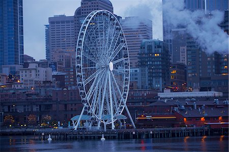 seattle city picture of washington state - Ferris wheel on dock, Seattle, USA Stock Photo - Premium Royalty-Free, Code: 614-06814306