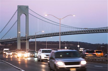 suspended bridge - Traffic on the Verrazano-narrows bridge, New York City, USA Stock Photo - Premium Royalty-Free, Code: 614-06813301