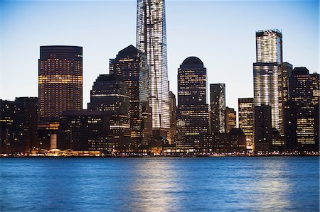 financial district nyc - Manhattan skyline at dusk, New York City, USA Stock Photo - Premium Royalty-Free, Code: 614-06813350