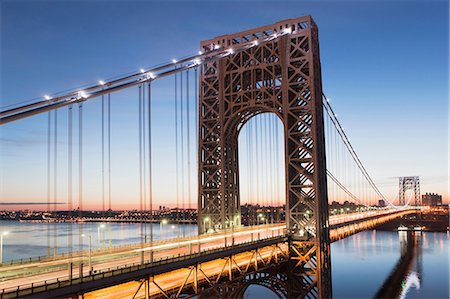 suspended bridge - George Washington Bridge at sunset, New York City, USA Stock Photo - Premium Royalty-Free, Code: 614-06813386