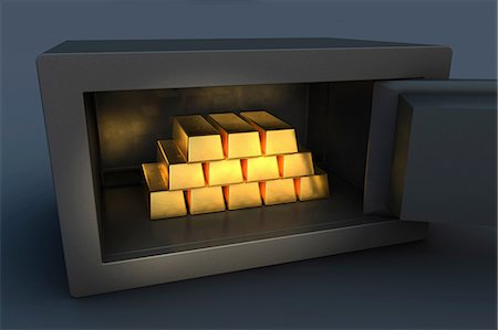 simsearch:614-06718755,k - Gold ingots inside open security safe Photographie de stock - Premium Libres de Droits, Code: 614-06813418