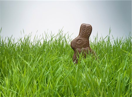 simsearch:400-06073581,k - Chocolate bunny hiding in grass Foto de stock - Royalty Free Premium, Número: 614-06813717