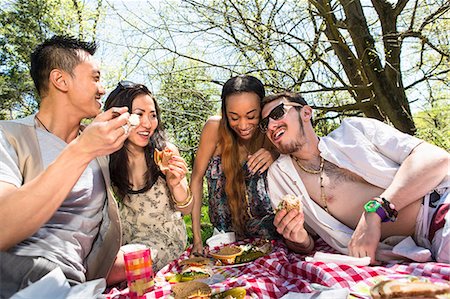 Four friends having picnic Photographie de stock - Premium Libres de Droits, Code: 614-06896582