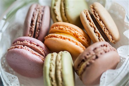 Close up still life of colorful macaroons Stock Photo - Premium Royalty-Free, Code: 614-07234792