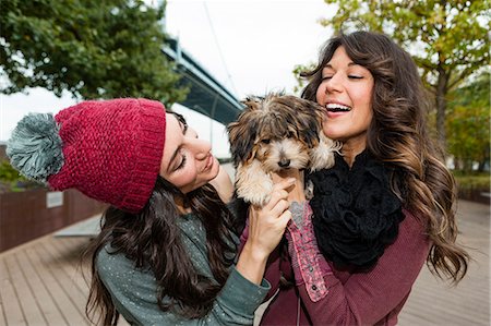 Friends holding pet dog for photograph Stock Photo - Premium Royalty-Free, Code: 614-07235009