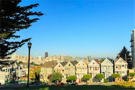 simsearch:614-07234786,k - Painted Lady houses, Alamo Square area, San Francisco, California, USA Stock Photo - Premium Royalty-Free, Code: 614-07444047