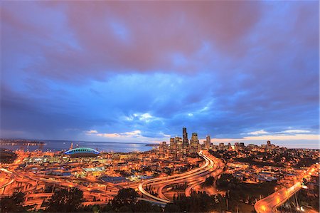 seattle city picture of washington state - Aerial view of  South Seattle and Interstate 5, Washington State Stock Photo - Premium Royalty-Free, Code: 614-07443926