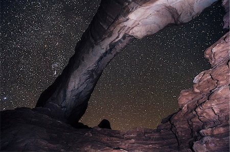 Arch rock formation and starry night sky, Arches National Park, Moab, Utah, USA Stock Photo - Premium Royalty-Free, Code: 614-08081233