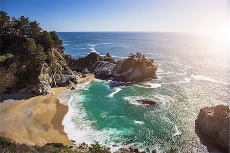 summertime landscape - High angle view of beach and sea, Big Sur, California, USA Stock Photo - Premium Royalty-Free, Code: 614-08119454