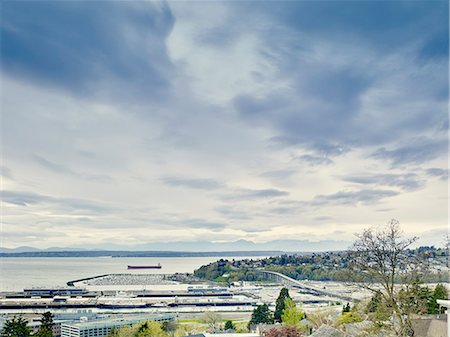 distant city - View of distant Bainbridge Island from Kerry Park, Seattle, Washington State, USA Stock Photo - Premium Royalty-Free, Code: 614-08120024