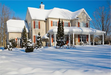 residencia - House in winter, Quebec, Canada Foto de stock - Sin royalties Premium, Código: 614-08148339