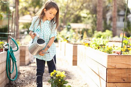 Girl watering flower plant in community garden Stock Photo - Premium Royalty-Free, Code: 614-08148603