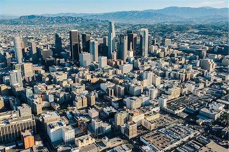 Aerial cityscape and skyscrapers, Los Angeles, California, USA Stock Photo - Premium Royalty-Free, Code: 614-08148697