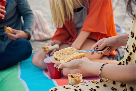 peanut butter woman - Group of friends having picnic on beach, mid section Stock Photo - Premium Royalty-Free, Code: 614-08202225