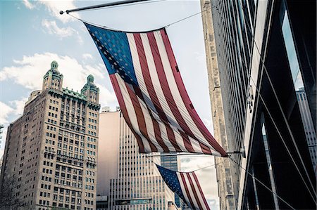 patriotic, america - View of buildings and American flags, Manhattan, New York, USA Stock Photo - Premium Royalty-Free, Code: 614-08202365