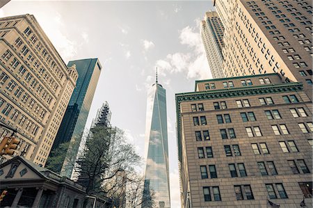 patriotic, america - Low angle view of One World Trade Center, Manhattan, New York, USA Stock Photo - Premium Royalty-Free, Code: 614-08202366