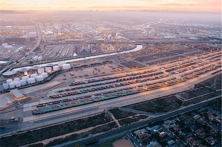 power plant california - Aerial view of oil refinery and cargo containers, evening, Los Angeles, California, USA Stock Photo - Premium Royalty-Free, Code: 614-08329357