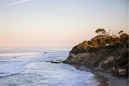 simsearch:614-08383692,k - Elevated view of sea and coast at dusk, Encinitas, California, USA Stock Photo - Premium Royalty-Free, Code: 614-08487999
