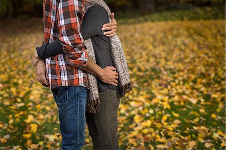 simsearch:614-08488024,k - Cropped shot of mid adult couple hugging in autumn forest Photographie de stock - Premium Libres de Droits, Code: 614-08488022