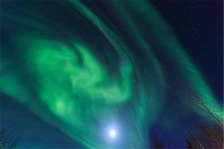 simsearch:614-09178489,k - Aurora borealis, Northern Lights near Chena Resort, near Fairbanks, Alaska Foto de stock - Sin royalties Premium, Código: 614-08641768