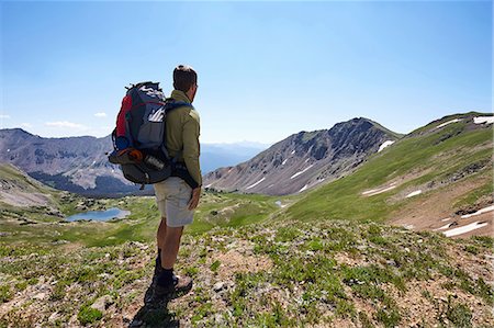 simsearch:614-08720980,k - Male backpacker looking out at landscape, Never Summer Wilderness, Colorado, USA Stock Photo - Premium Royalty-Free, Code: 614-08720990