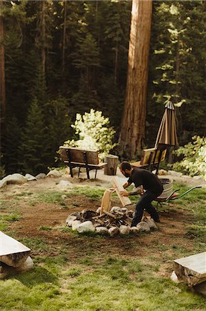 fall campfire - Young man building camp fire, Mineral King, Sequoia National Park, California, USA Stock Photo - Premium Royalty-Free, Code: 614-08826890