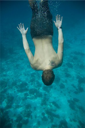 simsearch:614-06002561,k - Man Swimming Underwater Photographie de stock - Premium Libres de Droits, Code: 614-08866141