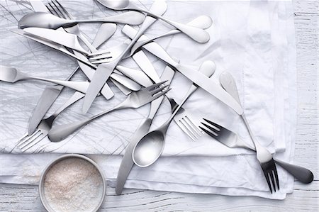 salt and sugar - Silverware and flour on table Stock Photo - Premium Royalty-Free, Code: 614-08868840