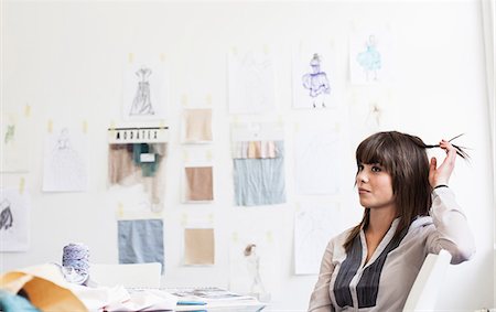 drawing woman - Businesswoman sitting in office Stock Photo - Premium Royalty-Free, Code: 614-08869122