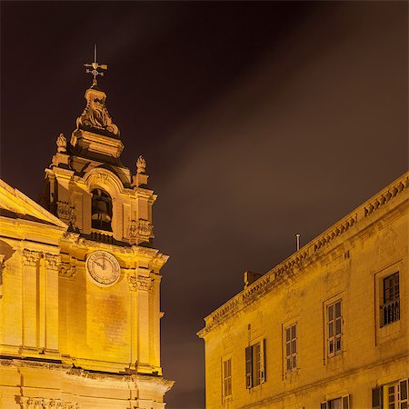 Mdina Cathedral illuminated at night, Malta Fotografie stock - Premium Royalty-Free, Codice: 614-08875571