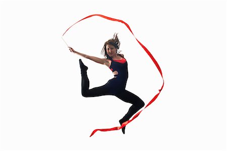 dancer (female) - Dancer with ribbon on white background Stock Photo - Premium Royalty-Free, Code: 614-08875951