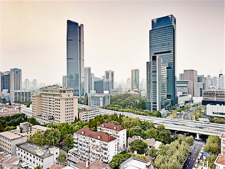 skyscraper rooftop - Jing An district, Shanghai, China Stock Photo - Premium Royalty-Free, Code: 614-08876902