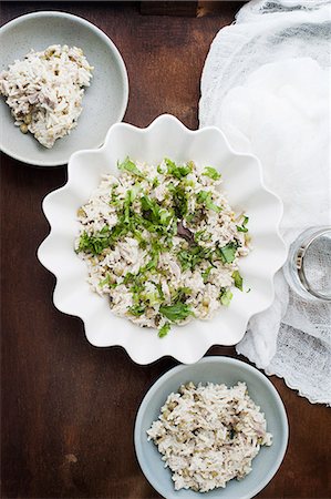 simsearch:6118-07808970,k - Still life with bowls of tuna and rice salad Stock Photo - Premium Royalty-Free, Code: 614-08877004