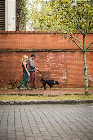 simsearch:649-07736373,k - Couple walking dog on pavement, Savannah, Georgia, USA Stock Photo - Premium Royalty-Free, Code: 614-08877055