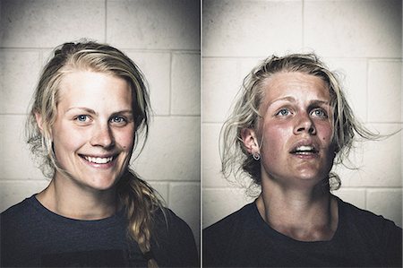 Portraits of blond young woman before and after crossfit training Foto de stock - Sin royalties Premium, Código: 614-08877643