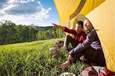 Campers on backpacking trip hanging out, Uinta National Forest, Wasatch Mountains, Utah, USA Stock Photo - Premium Royalty-Free, Code: 614-08878356