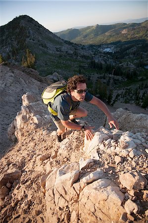 simsearch:614-08876561,k - Hiker climbing, Sunset Peak trail, Catherine's Pass, Wasatch Mountains, Utah, USA Foto de stock - Sin royalties Premium, Código: 614-08878369