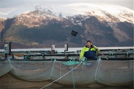 simsearch:649-08004137,k - Worker on salmon farm in rural lake Stock Photo - Premium Royalty-Free, Code: 614-08871288