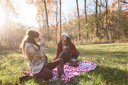 simsearch:614-08884464,k - Young woman on picnic blanket photographing friend Stockbilder - Premium RF Lizenzfrei, Bildnummer: 614-08884461