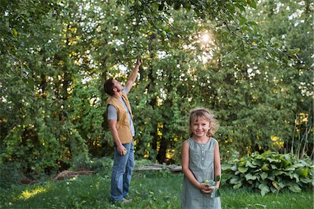 Young girl holding apple, father picking apple from tree Stock Photo - Premium Royalty-Free, Code: 614-08880756