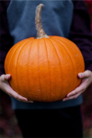 potiron - Cropped view of boy holding pumpkin Foto de stock - Sin royalties Premium, Código: 614-09056685