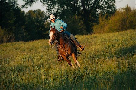 simsearch:6115-07109621,k - Teenage boy riding horse in field Foto de stock - Sin royalties Premium, Código: 614-09110720