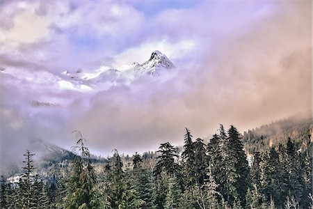 Scenic view of mountains in mist, Whistler, British Columbia, Canada Stock Photo - Premium Royalty-Free, Code: 614-09156759