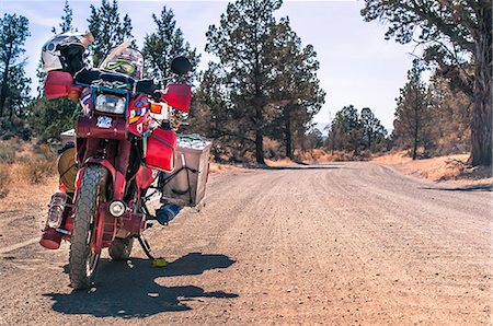 Touring motorcycle on roadside, Terrebonne, Oregon, USA Stock Photo - Premium Royalty-Free, Code: 614-09159625