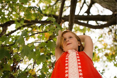 simsearch:649-07118498,k - Girl hanging on to tree branch Photographie de stock - Premium Libres de Droits, Code: 614-09168213