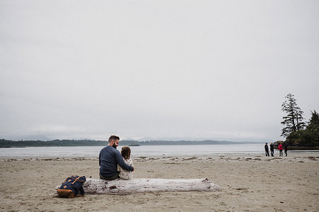 Father and daughter on beach, Tofino, Canada Stock Photo - Premium Royalty-Free, Code: 614-09178116