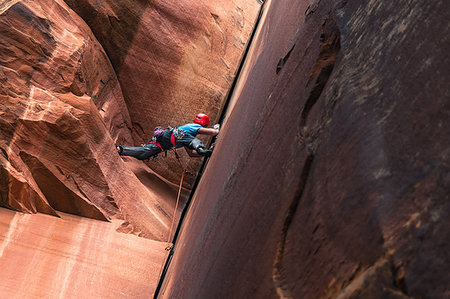 escalador (hombre y mujer) - Trad climbing, Indian Creek, Moab, Utah, USA Foto de stock - Sin royalties Premium, Código: 614-09178373